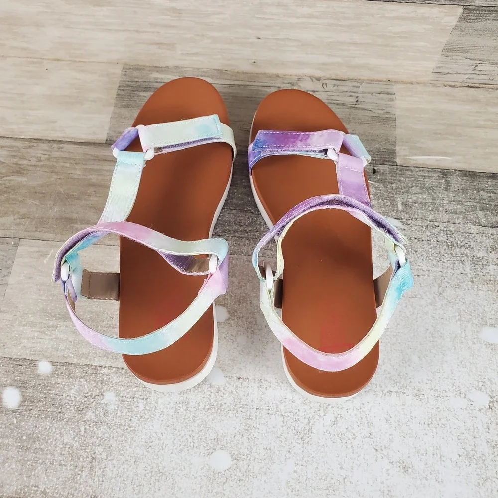 Jellypop Quests Kids Sandals Sz 3 M Purple Multi Tie Dye Slingback Hook & Loop
